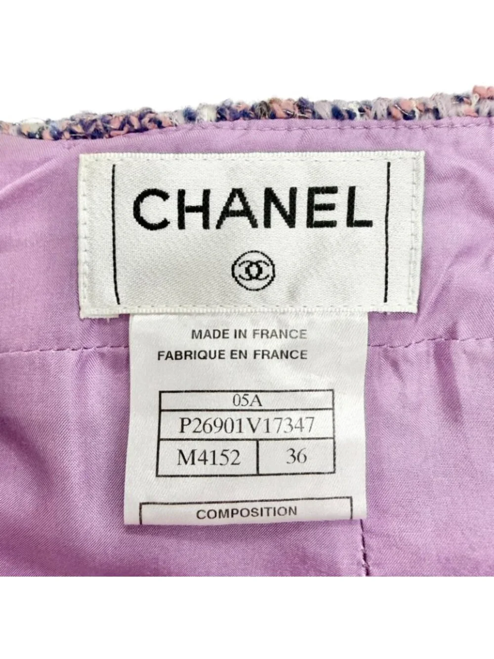 Chanel Coco Button Lame Thread Sequins Mohair Blend Tweed Skirt Purple 36